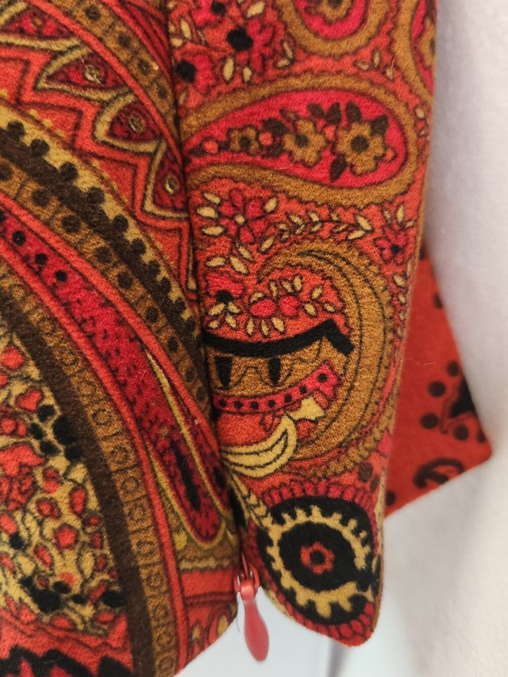 Coldwater Creek Red Orange Black Paisley Top Chinese Fabric Size 16 Side Zip - Picture 8 of 10